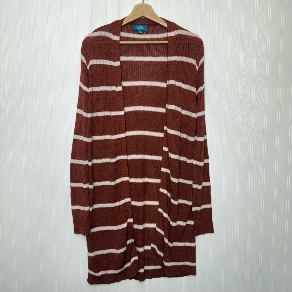 BABE Rust Orange striped duster cardigan sweater size 2X
